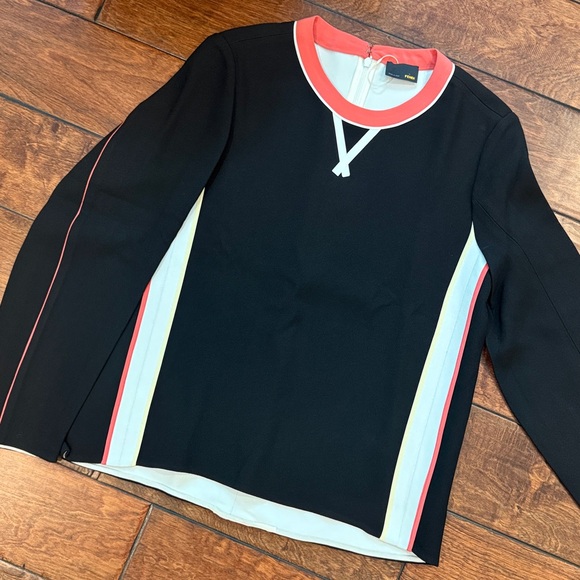 Fendi Silk Blend Black Long Sleeve with Red and White Accents Blouse SZ 38 - Picture 4 of 7